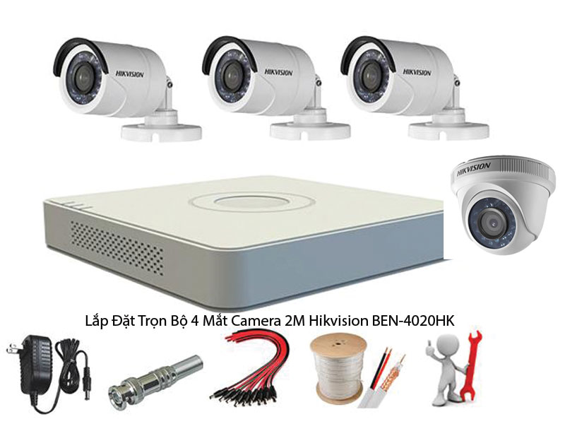 Lắp Đặt Trọn Bộ 4 Mắt Camera 2M Hikvision BEN-4020HK