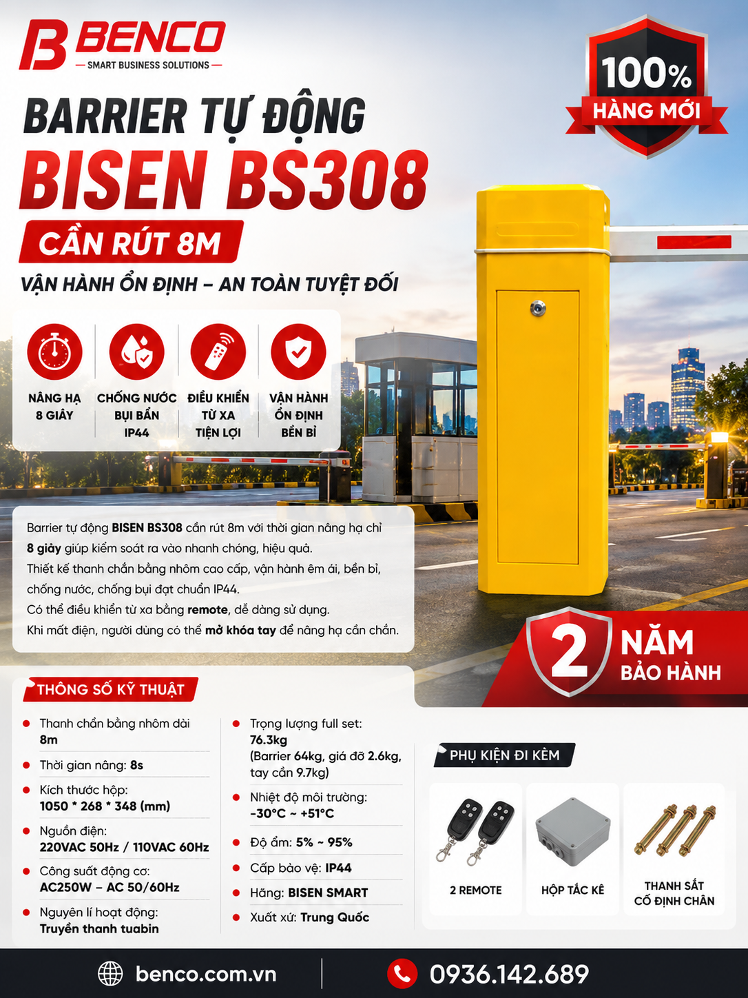 Barrier Tự Động Bisen bs308 Cần Rút 8m