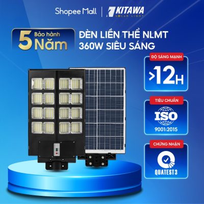 Đèn Đường Năng Lượng Mặt Trời Liền Thể 2 Cánh Kitawa 360W LT5360 điều khiển từ xa chống nước IP65