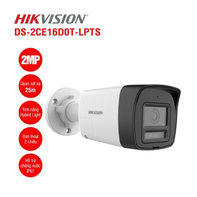 Camera HIKVISION DS-2CE16D0T-LPTS Đàm thoại 2 chiều (khi sử dụng với đầu ghi/XT). 2mp, chính hãng