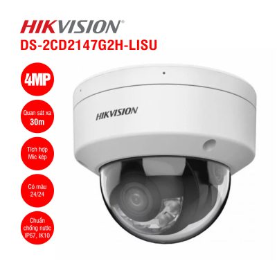 Camera IP Dome 4MP Hikvision DS-2CD2147G2H-LISU POE Chống Ngược Sáng Có Micro