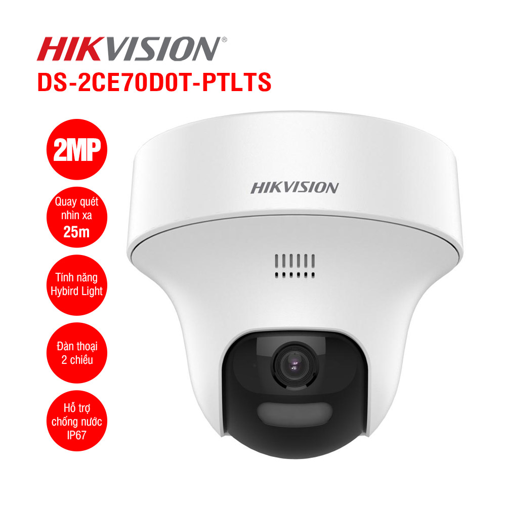 Camera HDTVI 2MP HIKVISION DS-2CE70D0T-PTLTS Tích hợp âm thanh 2 chiều nhìn đêm 20m