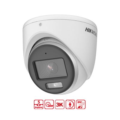 Camera Dome HDTVI có màu ban đêm 5MP HIKVISION DS-2CE72KF0T-FS nhìn đêm 40m có Mic