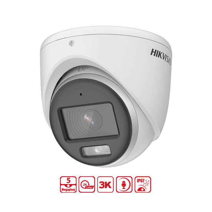 Camera Dome HDTVI có màu ban đêm 5MP HIKVISION DS-2CE72KF0T-FS nhìn đêm 40m có Mic