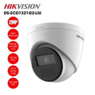 Camera IP 2MP bán cầu HIKVISION DS-2CD1321G2-LIU, Tầm xa hồng ngoại: 20m /Ánh sáng trắng: 15m
